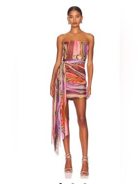 Elliatt Multicolor Marble-Print Strapless Mini Dress size Medium #1275